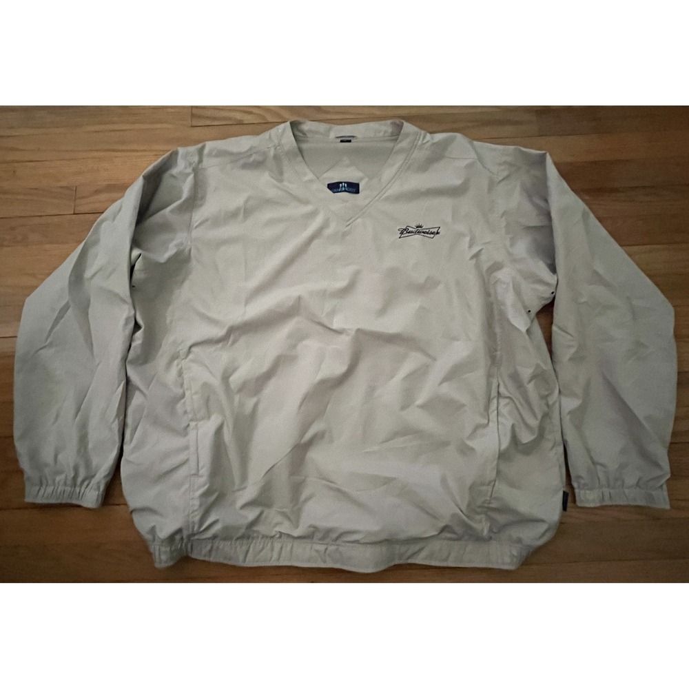 BUDWEISER Beer Beige Vansport Lined Pullover Windbreaker Jacket Men 2XL